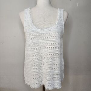 PAIGE Crochet Knit White Tank Top with Fringe Accent Size Medium